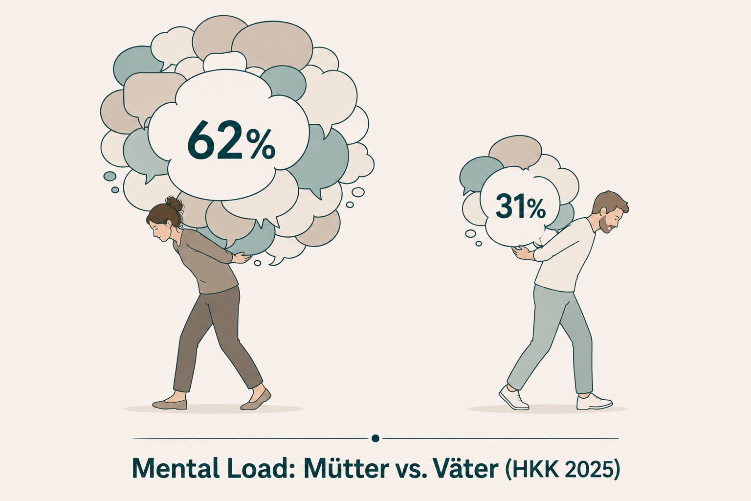 Mental Load bei Müttern vs. Vätern - HKK-Statistik 62 zu 31 Prozent